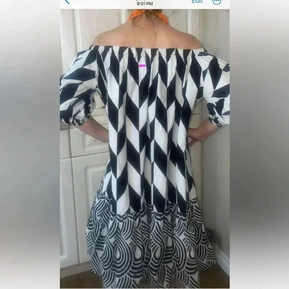 Patricia Nama dress geometric pattern designer black white mini babydoll - Picture 9 of 12